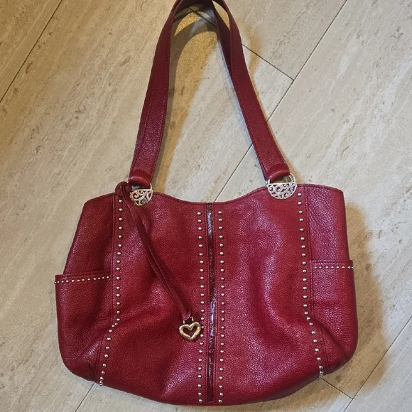 Brighton Andie Deep Burgundy Studded Pebbled Leather Shoulder Bag - Picture 1 of 16